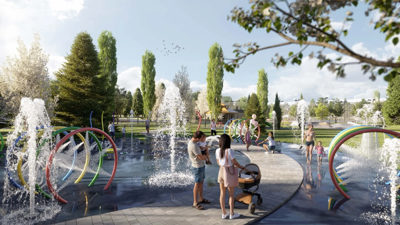 Wildfield Village splash pad artist rendering in the planned community park