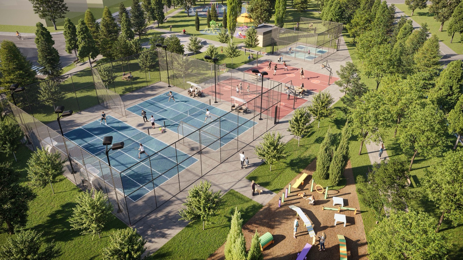 Official Wildfield Village tennis and basketball court rendering